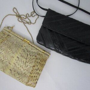 Exotic Snakeskin Purse Clutch Crossbody Shoulder Gold Chain Bag Vintage